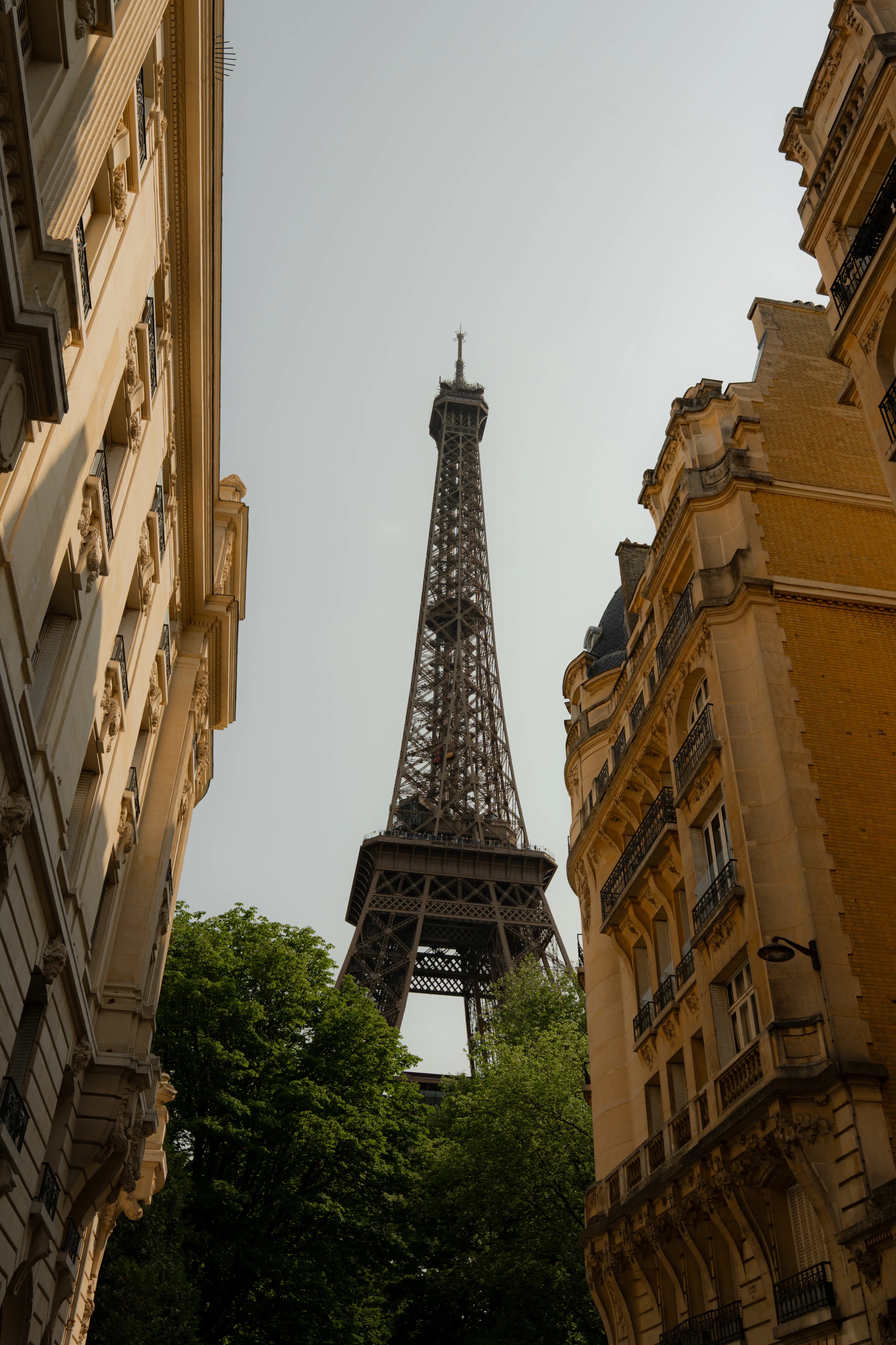 The Eiffel Tower framed by Haussmann buildings, Paris