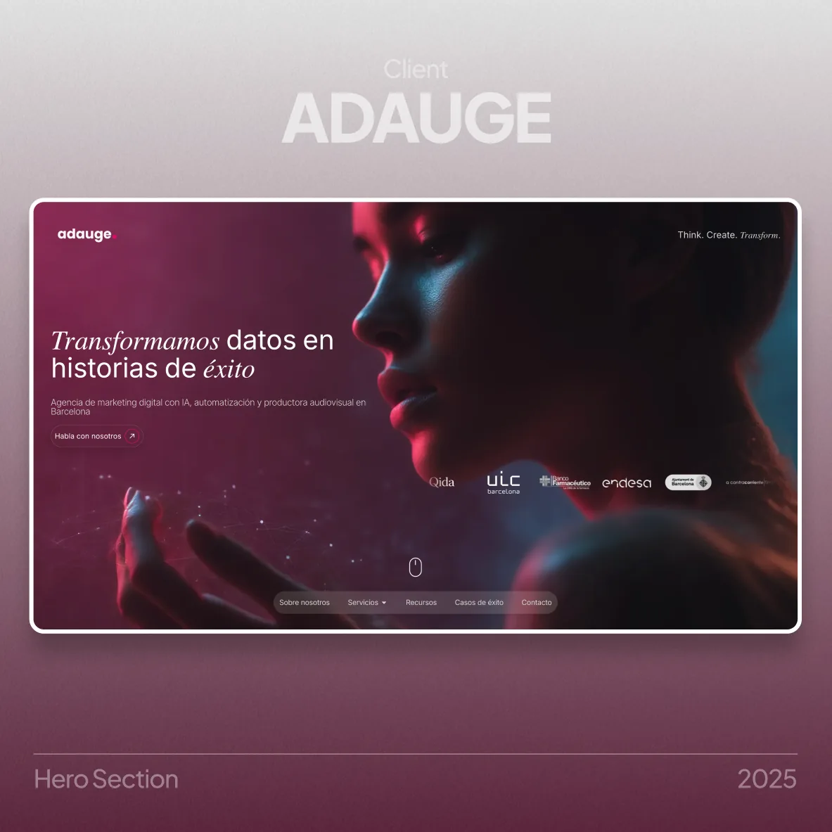 ADAUGE homepage hero section
