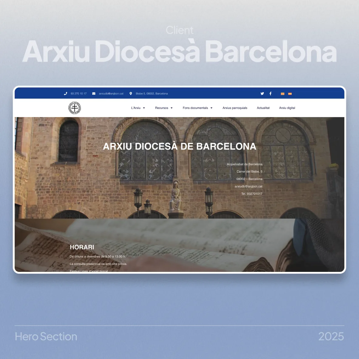 Arxiu Diocesà Barcelona homepage hero section